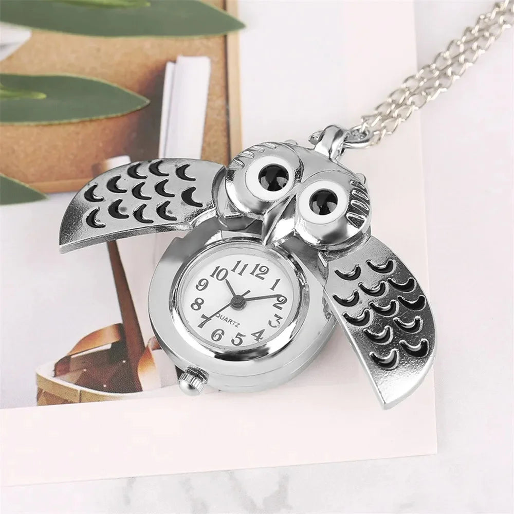 Fashion Vintage Men Women Alloy Retro Owl Shape Clock Pendant Long Necklace Chain Watches Birthday Gifts Vera Lux
