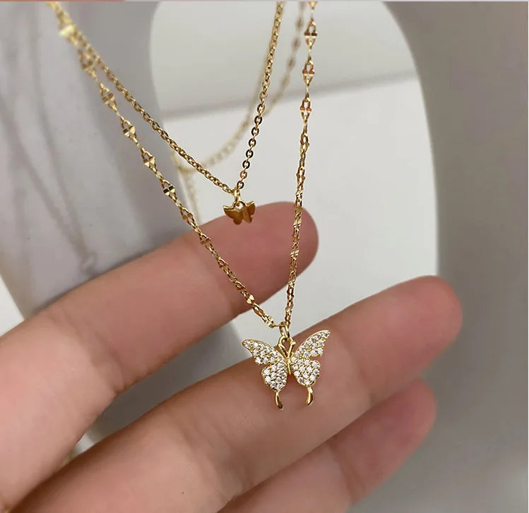 Y2K Crystal Butterfly Pendant Necklace Women Light Luxury Egirl Punk Heart Grunge Clavicle Chain Fashion Jewelry Party Gift 2023 Vera Lux
