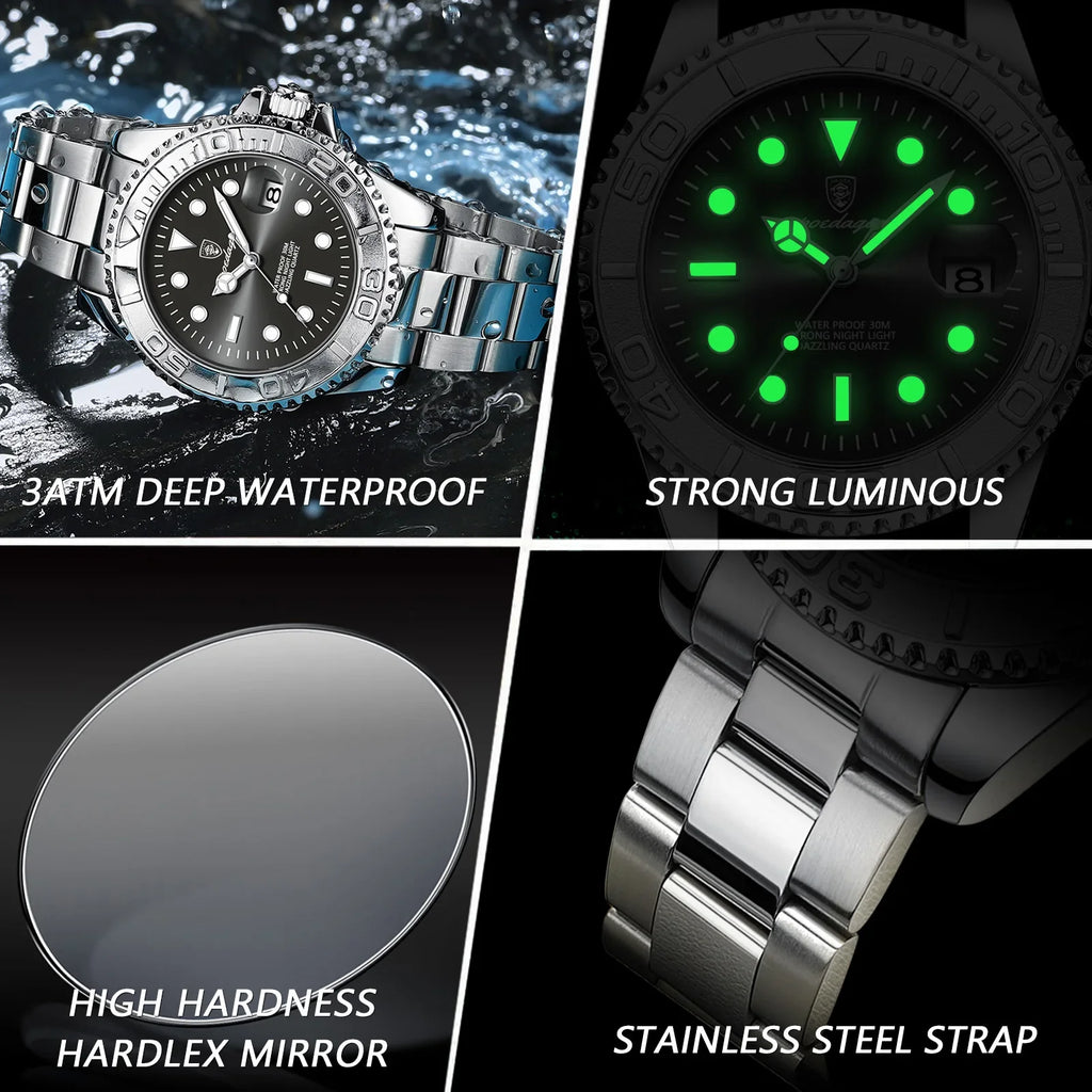 POEDAGAR Top Luxury Man Watch Waterproof Luminous Date Men Watch Stainless Steel Male Clock Sports Fashion Men's Quartz Watches Vera Lux