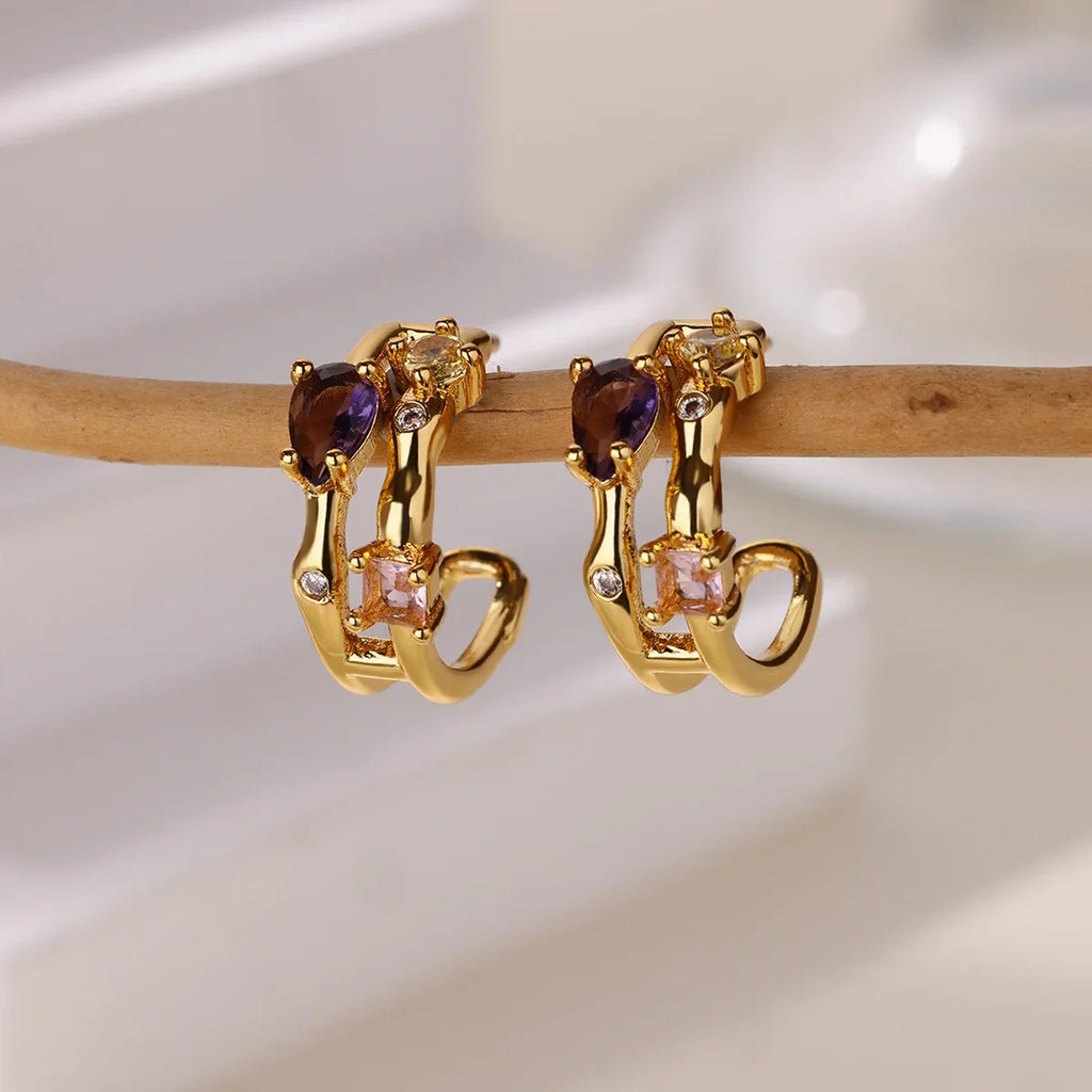 Zircon Geometric Hoop Earrings for Women Stainless Steel Gold Color Piercing Earring 2025 New Fashion Wedding Couple Jewelry Vera Lux