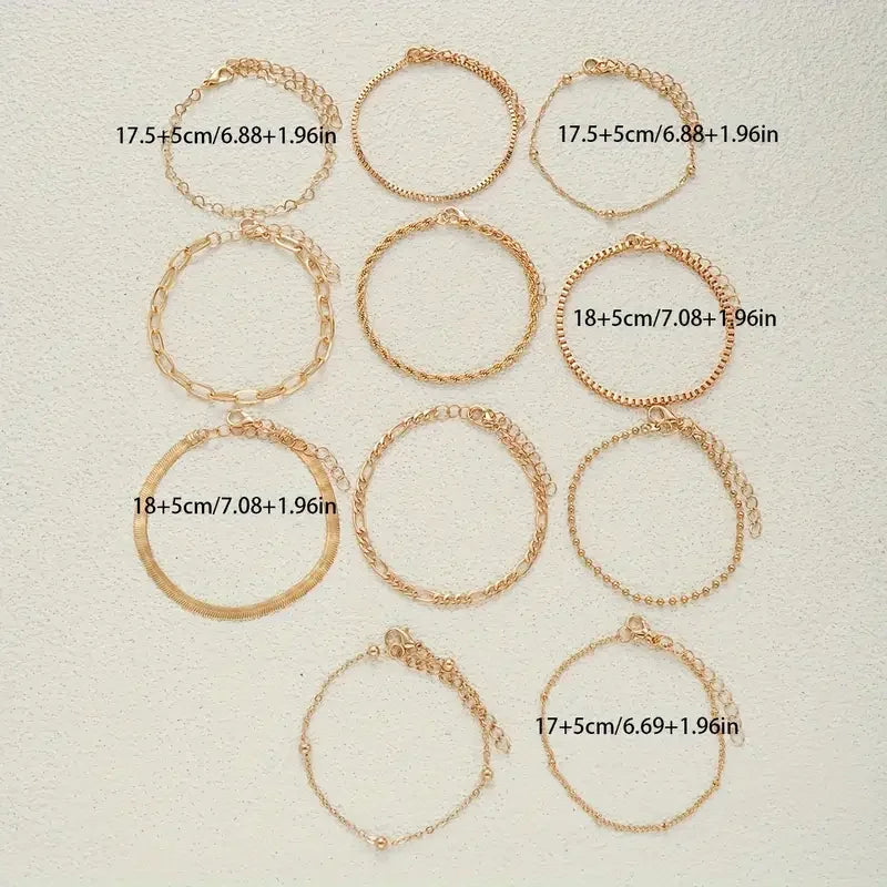 11pcs Chic Snake Chain Bracelet Set for Women Boho Simple Elegant Heart Geometric Chain Vacation Date Casual Jewelry Gifts 2025 Vera Lux