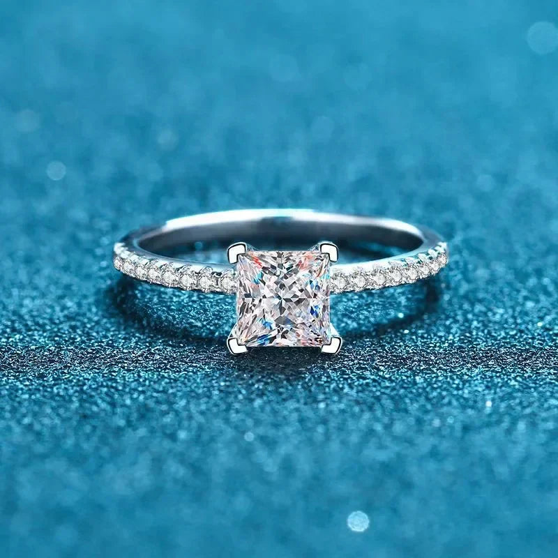 NeeTim 1ct 2ct Princess Moissanite Engagement Ring for Women D VVS1 Diamond Proposal Bridal Rings Sterling Silver Wedding Band Vera Lux