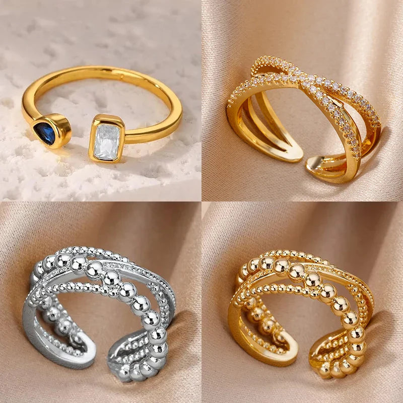 Zircon Square Drop Rings For Women Stainless Steel Gold Color Geometric Ring Wedding Engagement Christmas Jewelry Gift Vera Lux