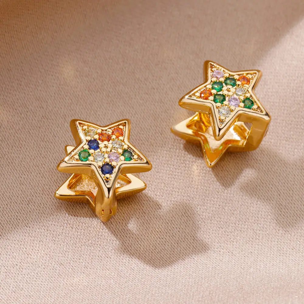 Zircon Star Pendientes Earrings for Women Girl Stainless Steel Gold Color Earring Y2k Wedding Aesthetic Jewelry aretes mujer Vera Lux