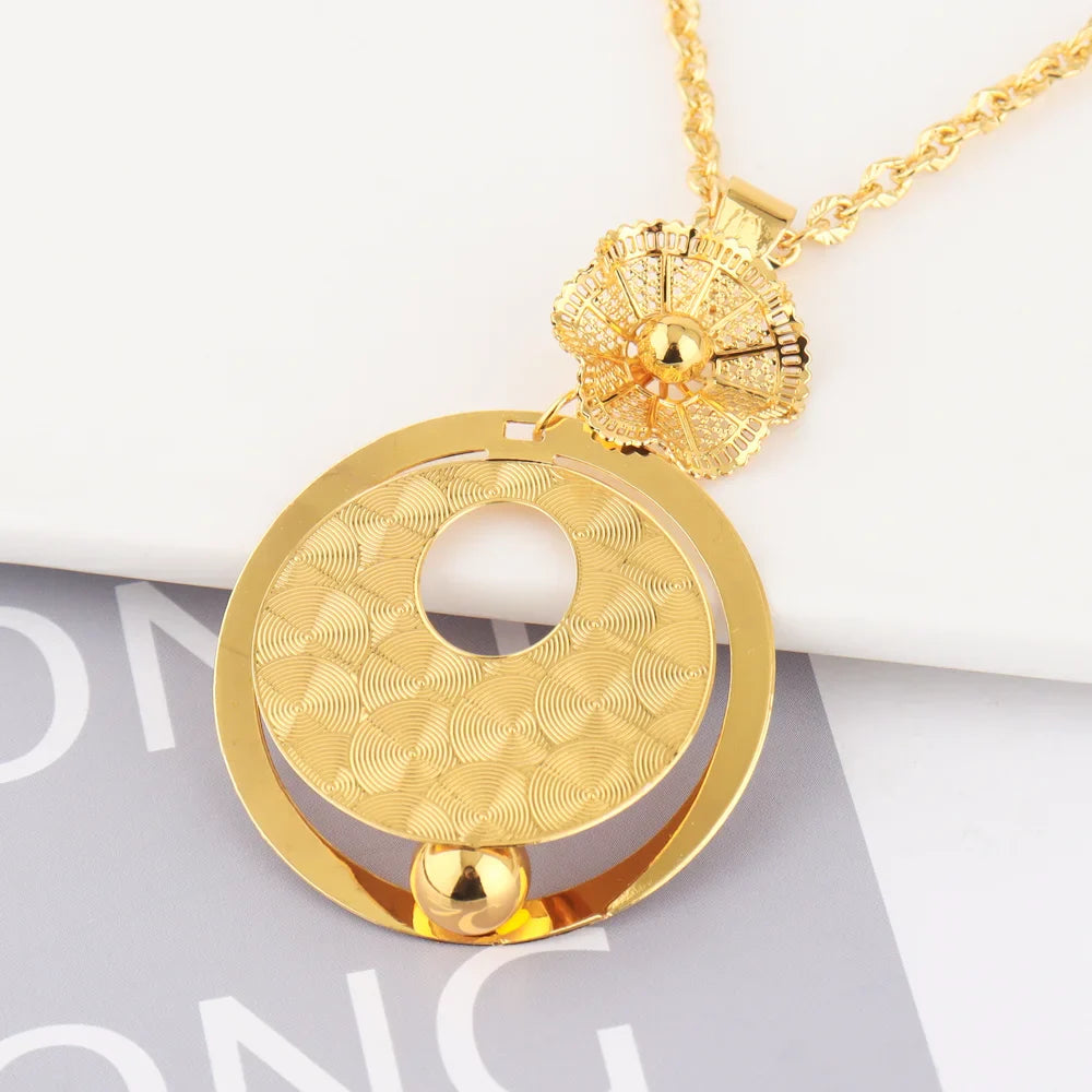 African Gold Color Women Necklace and Earrings Trend Dubai Flower Hollow Out Jewelry Set Gift For Party Wedding Daily Accessorie Vera Lux