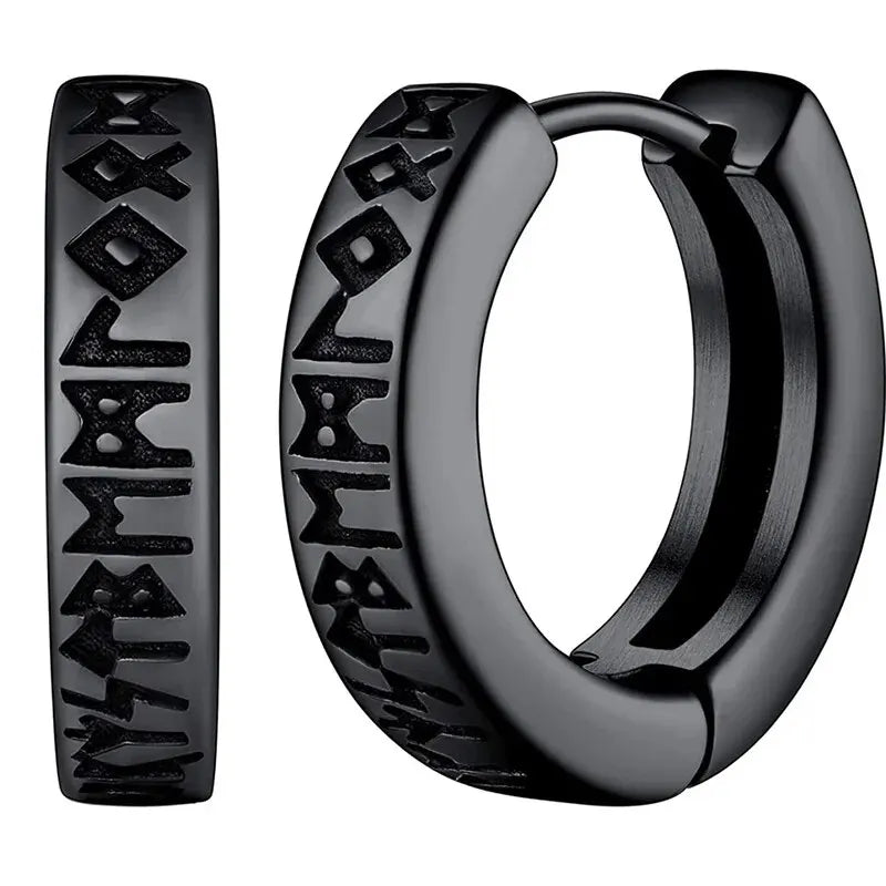 Stainless Steel Norwegian Viking Rune Hoop Earrings For Men Woman Unisex 12 Mm Huggie Hoop Religious Earring Jewelry Vera Lux