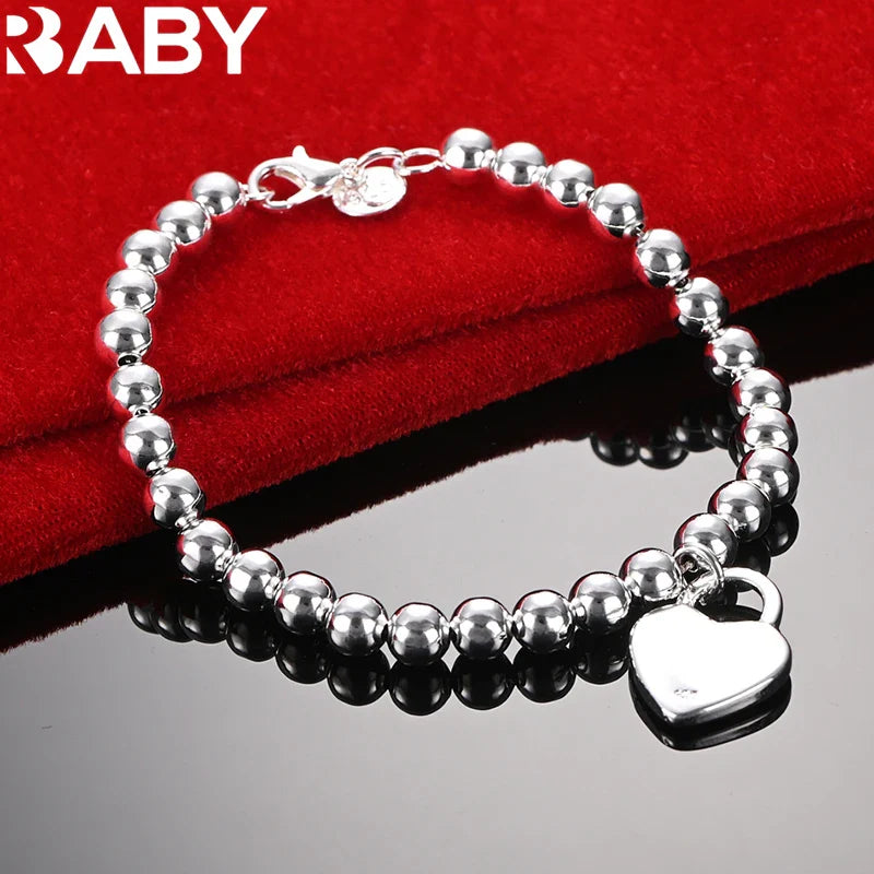 URBABY 925 Sterling Silver Smooth Beads Chain Heart Pendant Bracelet For Woman Wedding Party Fashion Jewelry Gift Vera Lux