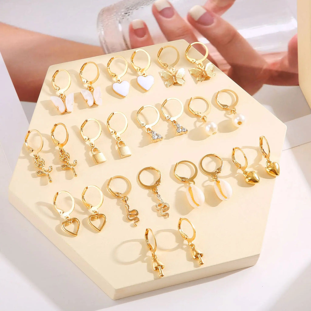 New Gold Color Butterfly Love Hoop Earrings Set New Creative Simple Heart Hollow Dangle Earring for Women Fashion Trendy Jewelry Vera Lux