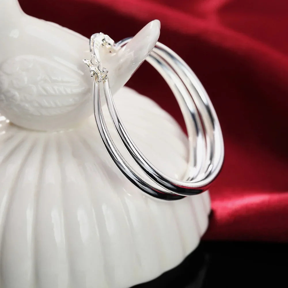 925 Sterling Silver 40mm Smooth Round Hoop Earrings For Women Wedding Party Elegant Luxury Quality Jewelry Accessories Vera Lux