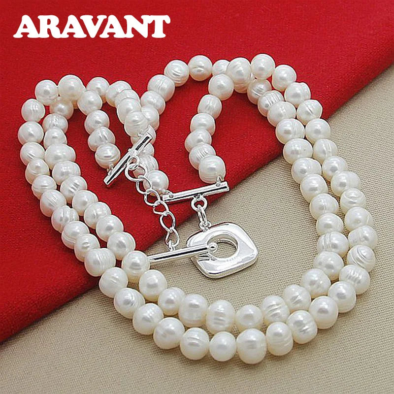 Aravant 925 Silver Double Layered Pearl Necklace Chains For Women Wedding Fashion Jewelry Vera Lux