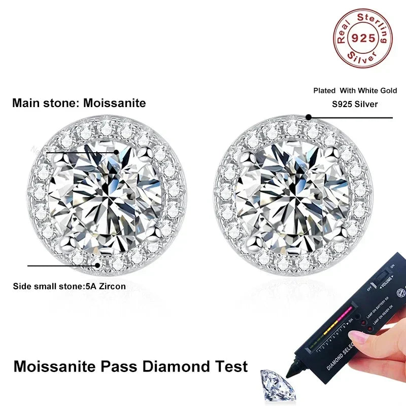 NeeTim Moissanite Stud Earrings for Women 925 Sterling Silver Green Blue Pink Red Black Blue Sparkling Moissanite Studs Earring Vera Lux