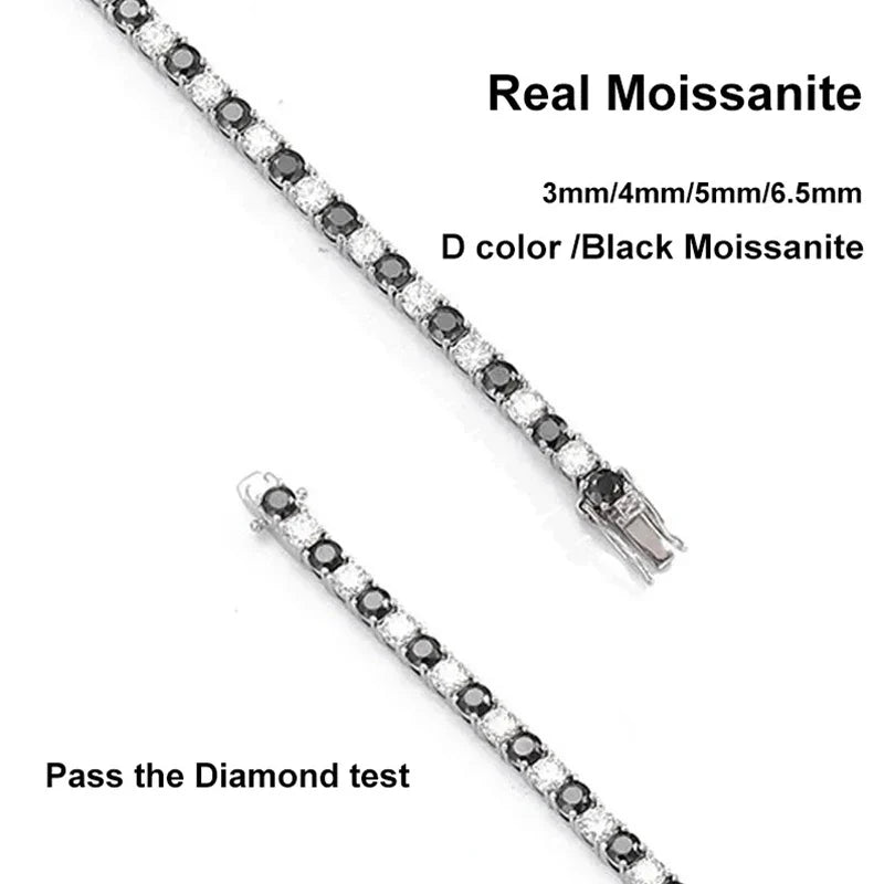 NeeTim Black and White All Moissanite Tennis Bracelets for Women Man s925 Sterling Silver Plated White Gold Hip Hop Bracelet Vera Lux