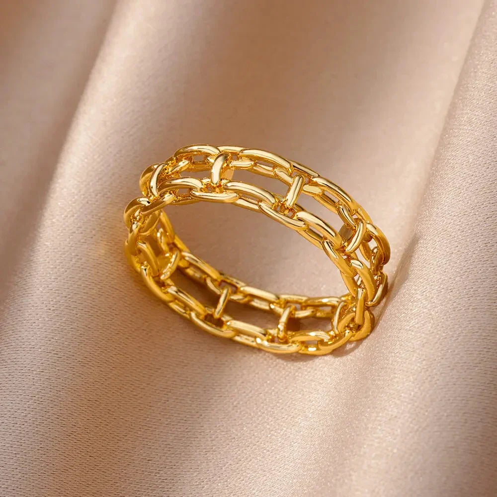 Hollow Out Love Heart Star Rings For Women Stainless Steel Gold Color Cuban Chain Ring Trend Wedding Jewelry Gift anillos mujer Vera Lux