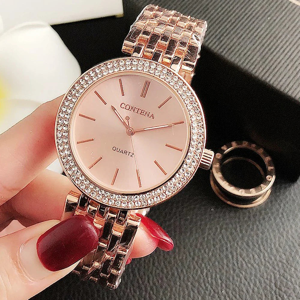 Luxury Rhinestone Watch Top Brand Women Watches Fashion Gold Women's Watches Stainless Steel Ladies Watch Clock Gifts for Women Vera Lux