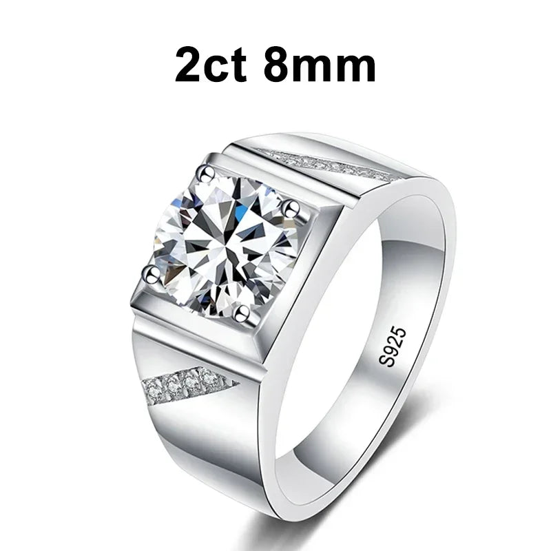 NeeTim 1ct 2ct D VVS1 Moissanite Ring For Men 925 Sterling Silver with Gold Plated Engagement Wedding Band Lab Diamond Man Rings Vera Lux