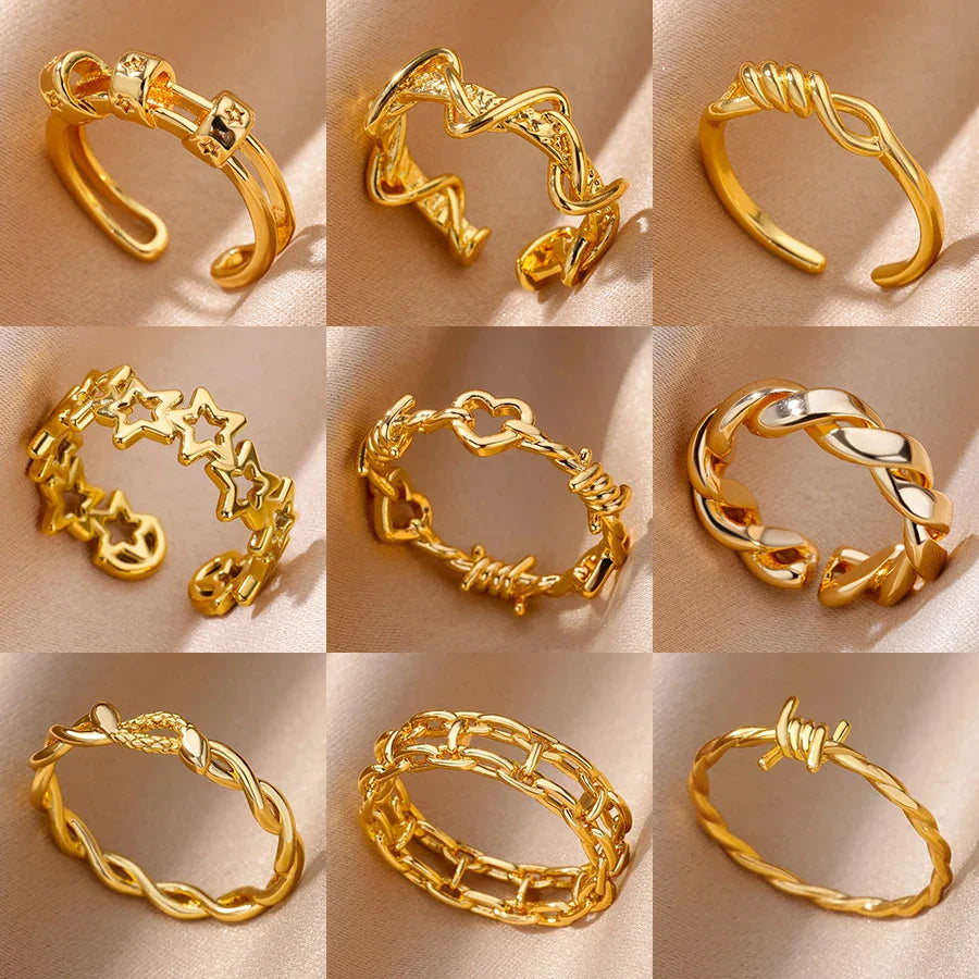 Hollow Out Love Heart Star Rings For Women Stainless Steel Gold Color Cuban Chain Ring Trend Wedding Jewelry Gift anillos mujer Vera Lux