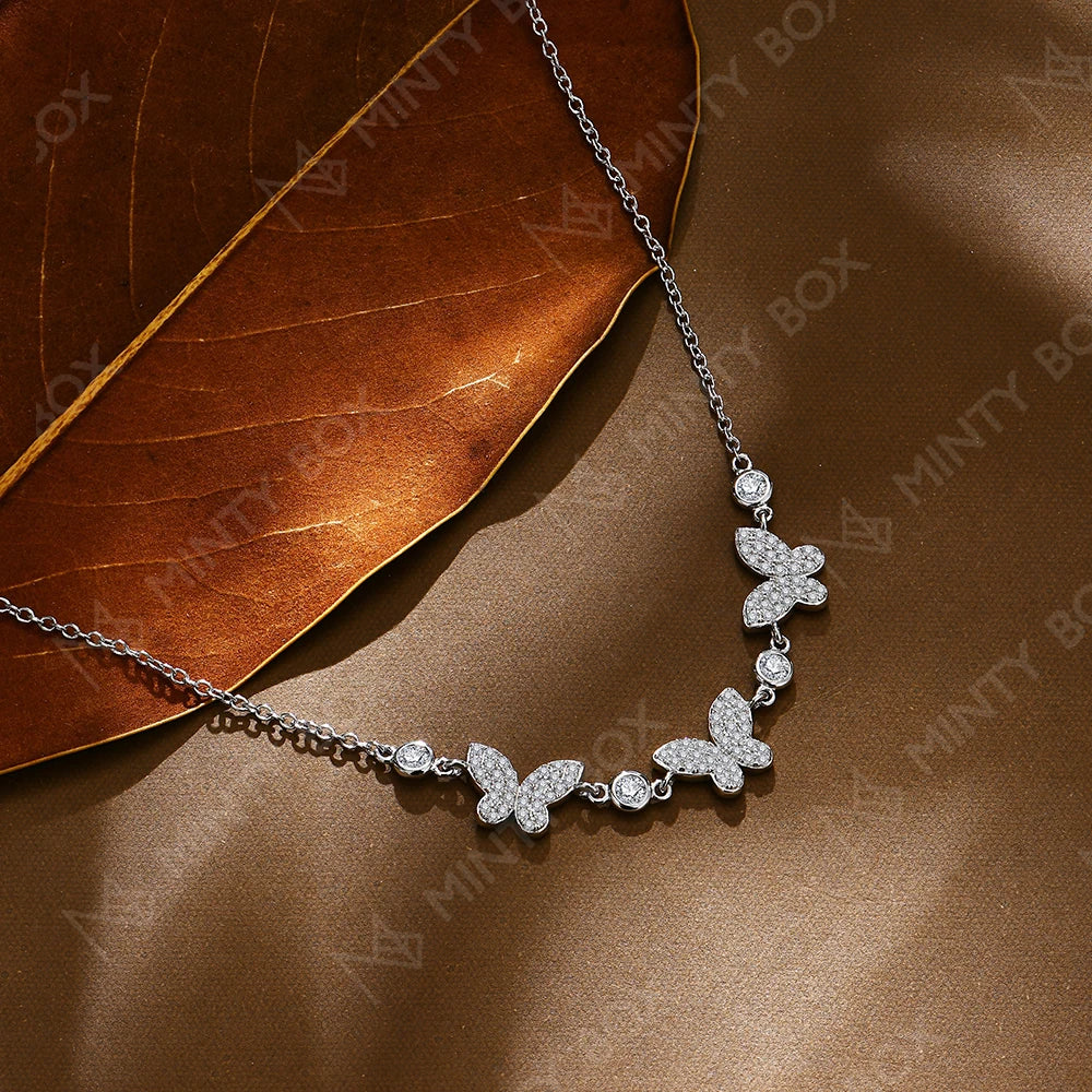MINTYBOX S925 Silver Butterfly Moissanite Necklaces 18k Gold Plated D/VVS1 Lab Diamond 40+5cm for Women Brithday Jewelry Gift Vera Lux