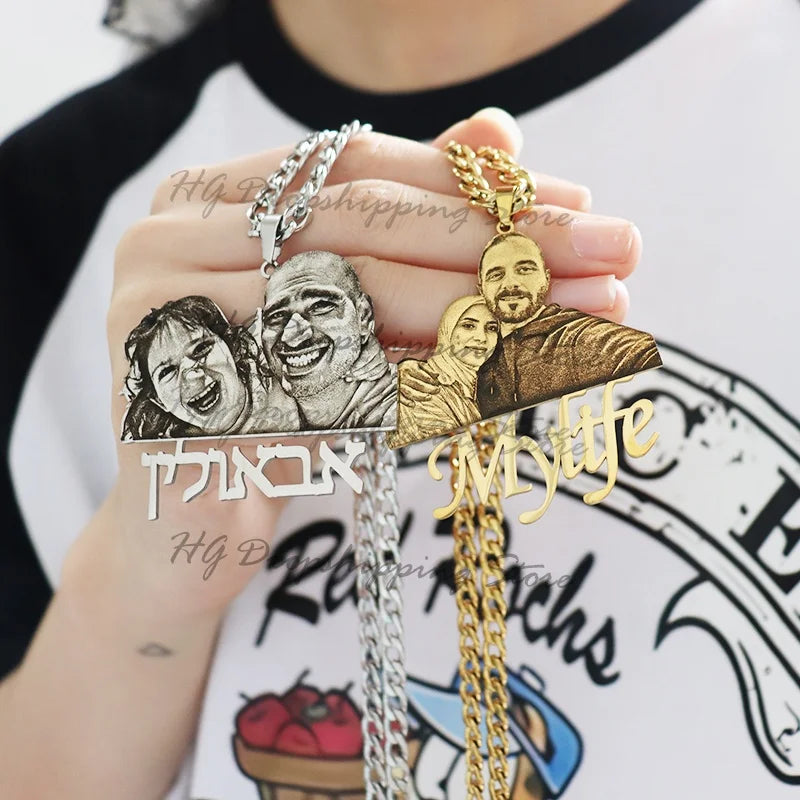 Custom Picture Nameplate Pendant Custom Photo Necklace Engraved Portrait Necklace Christmas Gift for Kids Jewelry Family Gifts Vera Lux