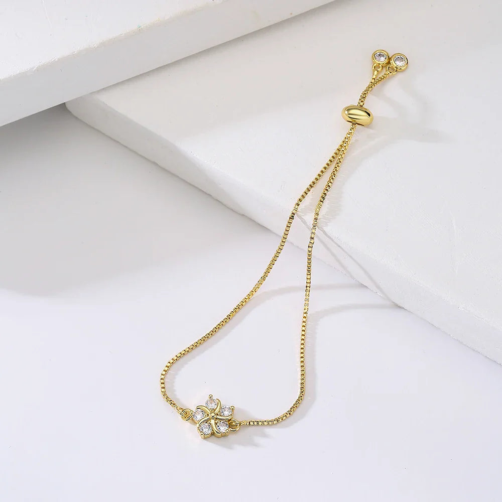 NEWBUY Fashion Gold Color Colourful CZ Zircon Flower Charm Bracelets For Women Party Jewelry Accessories Vera Lux