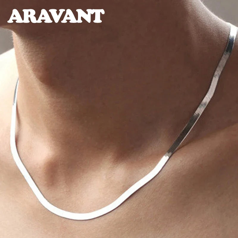 Aravant 925 Silver 4MM Snake Bone Necklace Chain For Women Men Fashion Jewelry Vera Lux