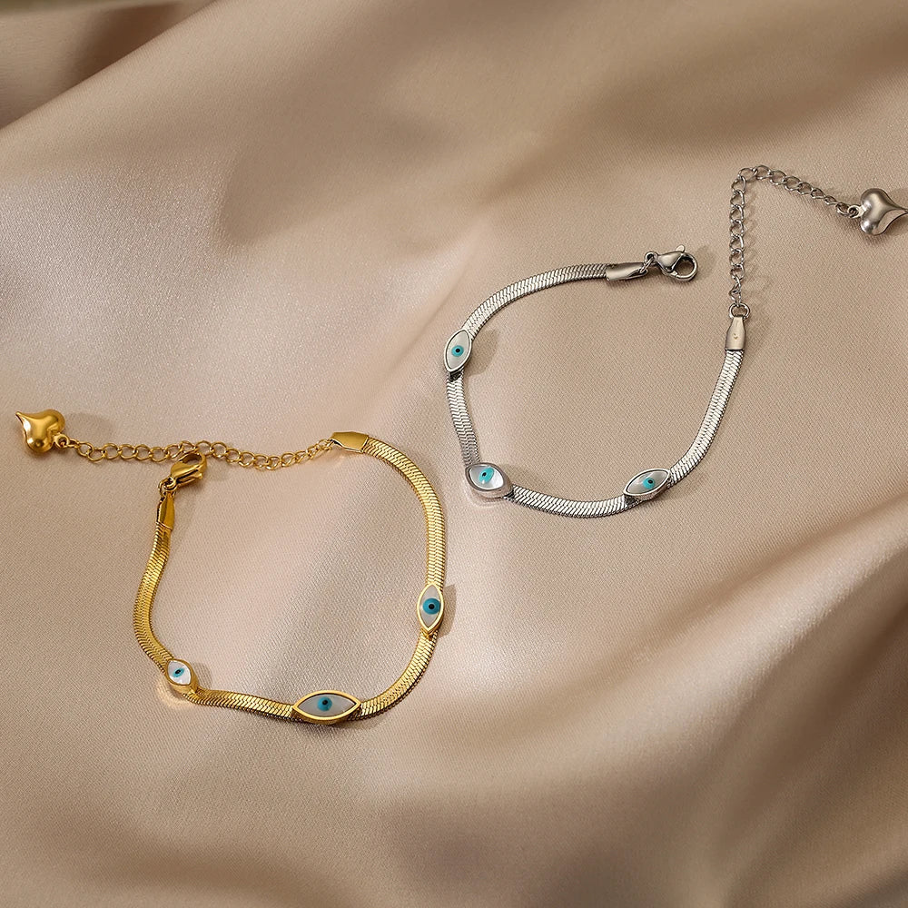 NEWBUY High Quality Non-Fading 316L Stainless Steel Jewelry Gold/Silver Color Evil Eye Choker Chain Bracelet For Women Girl Gift Vera Lux