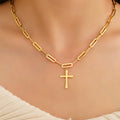 Cross Gold Color Pendant Necklaces for Women Stainless Steel Christian Jewelry Long Chain Necklace Gift Vera Lux
