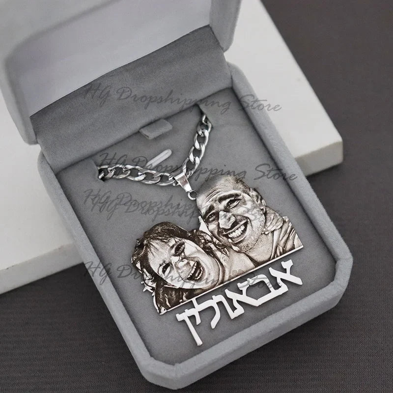 Custom Picture Nameplate Pendant Custom Photo Necklace Engraved Portrait Necklace Christmas Gift for Kids Jewelry Family Gifts Vera Lux