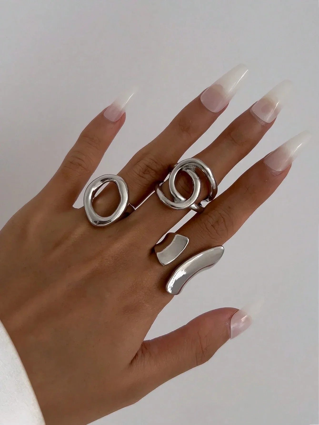 3pcs Retro Punk Exaggerated Asymmetrical Ring Set for Women Fashion Minimalist Geometric Hollow Round Unique Design Ring Jewelry Vera Lux