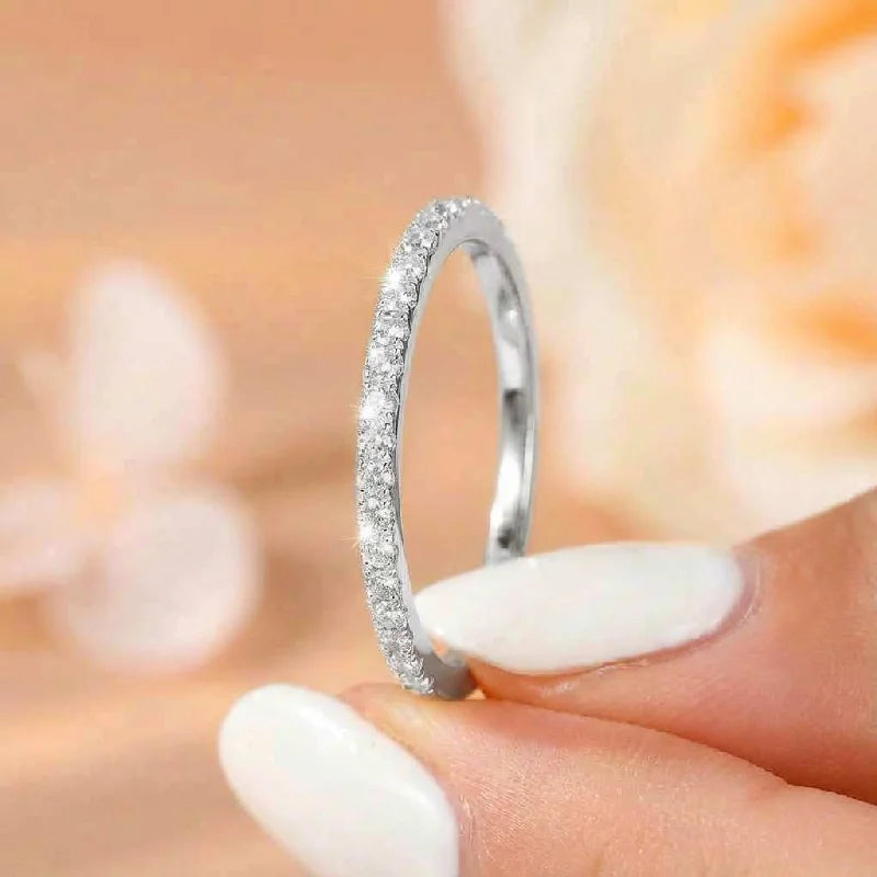 925 Sterling Silver 2mm Fashion Simplicity  Half Full Zircon Stackable Plain Ring For Women Daily Personalized Fine Jewelry Vera Lux