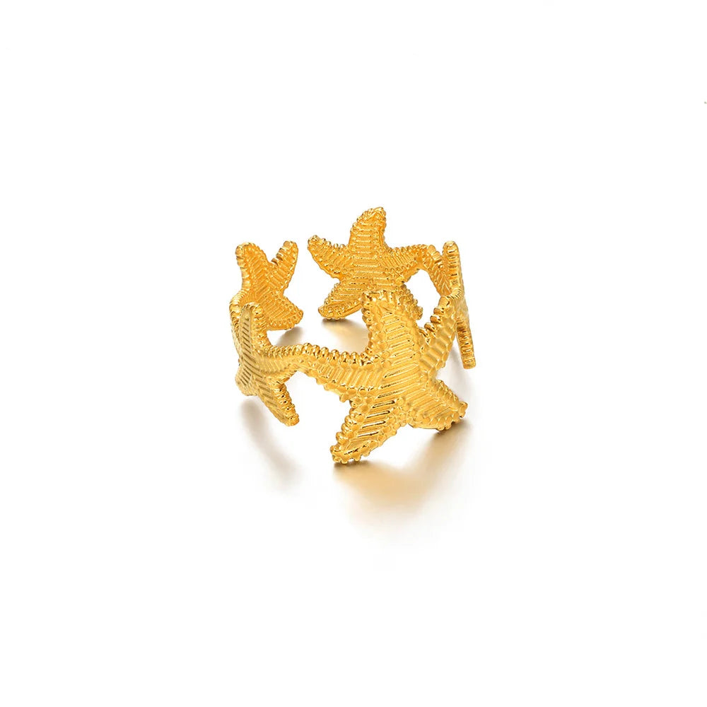 316L Stainless Steel Starfish Shell Rings for Women Gold Color Open Finger Ring Femme Trendy Summer Vacation Ocean Jewelry Gift Vera Lux