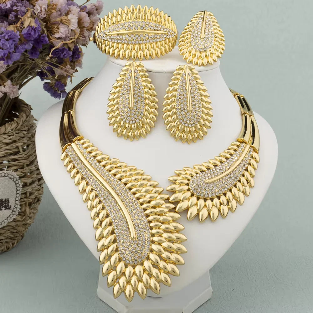 Trendy Colorful Jewelry Set for Women Zircon Collor Earrings and Necklace Large Gold Plated Bracelet Ring New Style Jewelry Gift Vera Lux