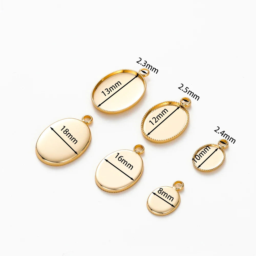 10Pcs/Lot 14K 18K Gold Plated Cabochon With Hole Pendant Base Blank Tray Bezel DIY Handmade Pendant Jewelry Making Findings Vera Lux