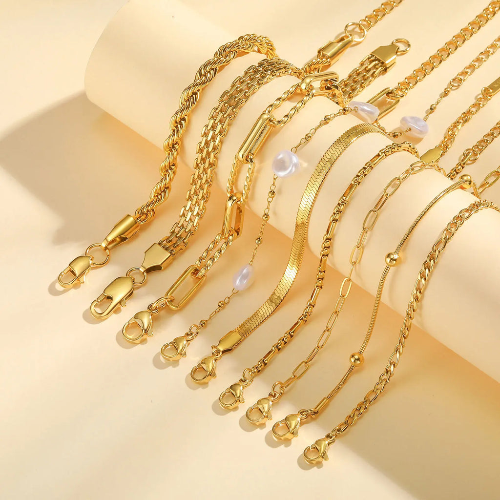 Waterproof Stainless Steel Chain Bracelets For Women , Gold Plated Fashion Stackable Link Bracelet Gifts Vera Lux