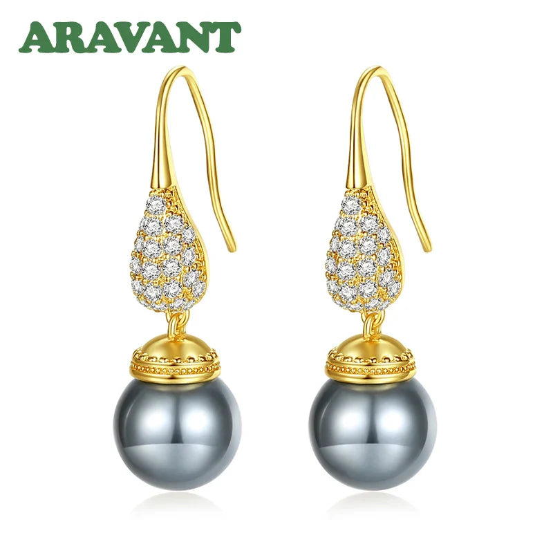 Aravant 925 Silver 18K Gold Water Drop Black Pearl Earring For Women Fashion Jewelry Vera Lux