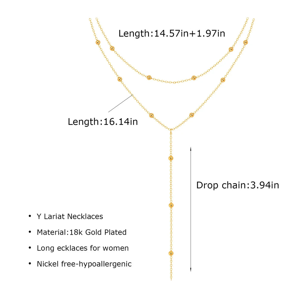 Stainless Steel Lariat Necklace Gold Plated, Dainty Long Necklace Laryered Necklaces For Women Girls, Y Shape Drop Pendant Vera Lux