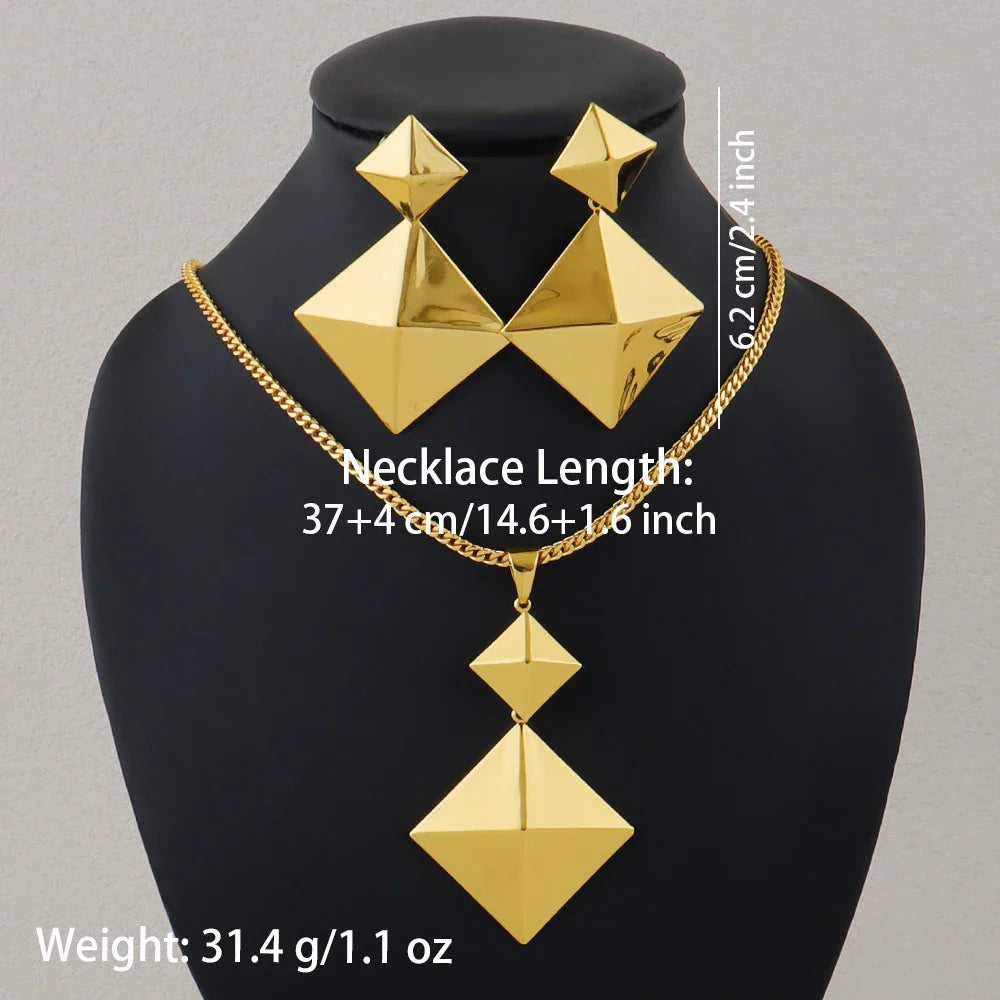 Gold Color Heart Shape Metal Pendant Earrings Sets 24K Gold Plated Simple Fashion Love Collarbone Chain Exquisite Holiday Gifts Vera Lux