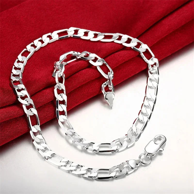 925 Sterling Silver Bracelet Necklace Jewelry Set Men And Women Classic 8MM Chain Fashion Charm Wedding Holiday Gift Vera Lux