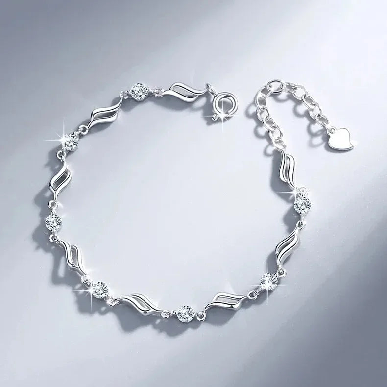 925 Sterling Silver Heart Shaped Necklace Bracelet Set for Women Vintage Korean Crystal Bracelets High Quality Set Party Jewelry Vera Lux