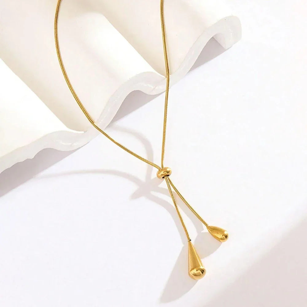 DOTIFI  Stainless Steel Pull Adjustable Water Drop Shape Tassel Charm Necklace Fashion Personality High-Grade Jewelry Gifts Vera Lux