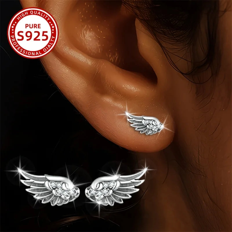 Fashionable Ladies Earrings with Angel Feather Wings 1.12g 925 Silver Suitable for Daily Wear Parties Vacations Gifts Vera Lux