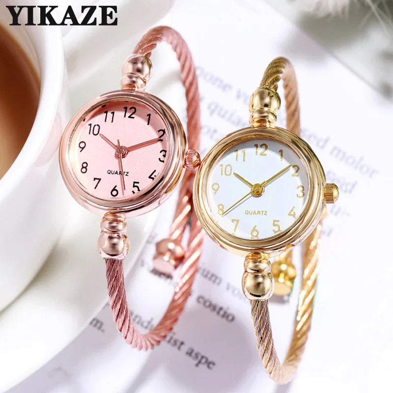 YIKAZE Women Watches Small Gold Bangle Bracelet Watch Stainless Steel Retro Ladies Quartz Wristwatch Clock Fashion Dress Watch Vera Lux