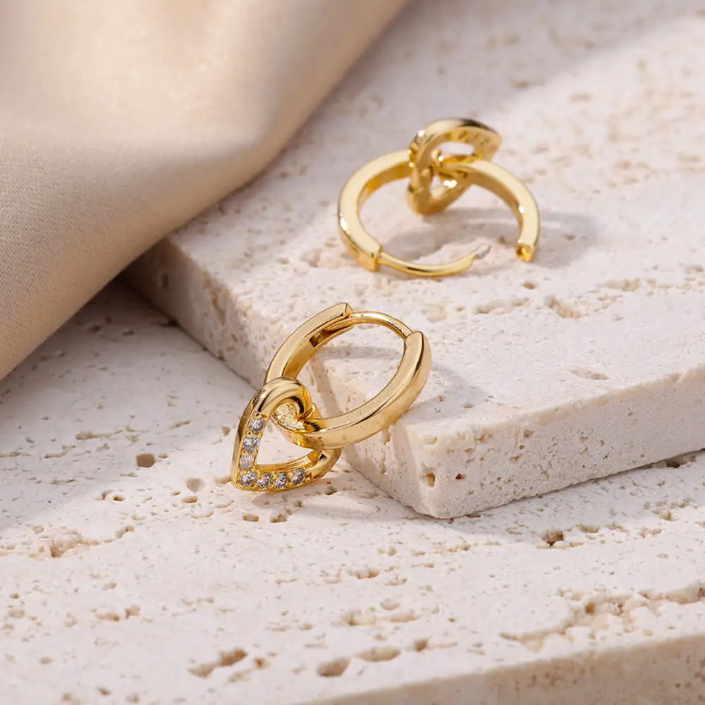Hollow Zircon Heart Earrings For Women Stainless Steel Gold Color Heart Earring Luxury Wedding Couple Jewelry Gift Free Shipping Vera Lux
