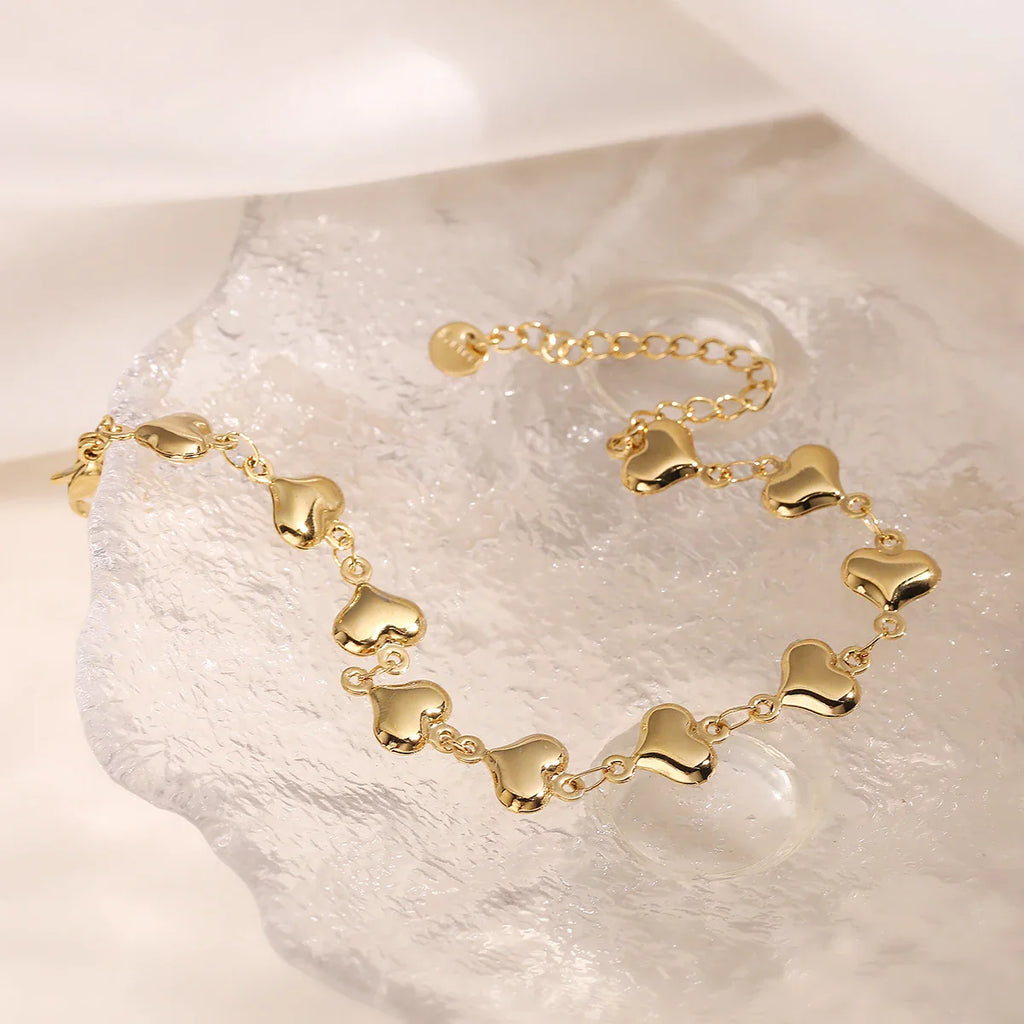 NEWBUY Wholesale Non-Fading Gold Color 316L Stainless Steel Heart Charm Bracelet For Women Casual Daily Jewelry Vera Lux