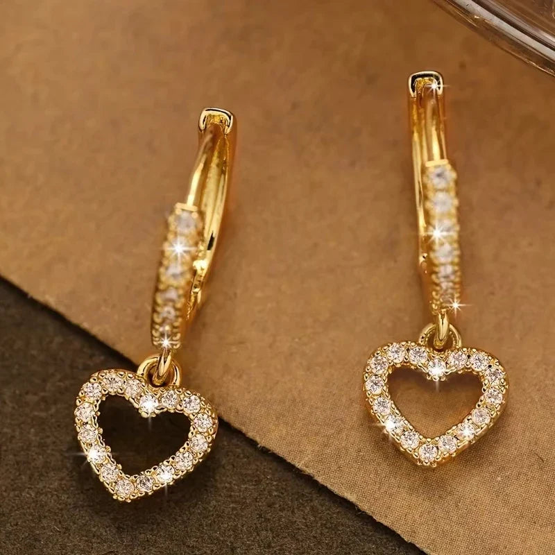 Europe and The United States Fashion Trend Love Drop Earrings Ladies Luxury Shining Inlaid Zirconia Wedding Jewelry Vera Lux