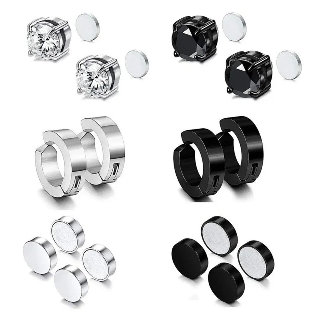 2pcs Punk Mens Strong Magnet Magnetic Ear Stud Set,Non Piercing Cross Clip-on Earrings Suitable Gifting Boyfriend Lover Jewelry Vera Lux