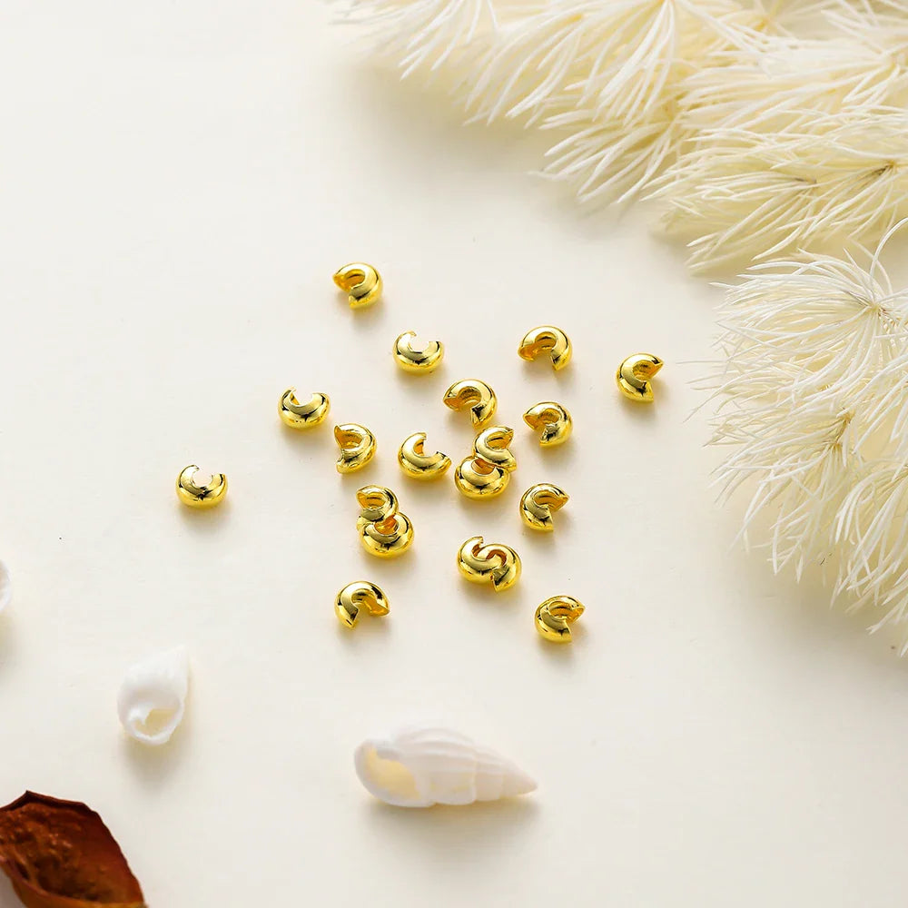 3mm/4mm/5mm 14k 18K Gold Plated Open Crimp Beads Covers Crimp End Beads Stopper Spacer Beads For DIY Jewelry Making Supplies Vera Lux