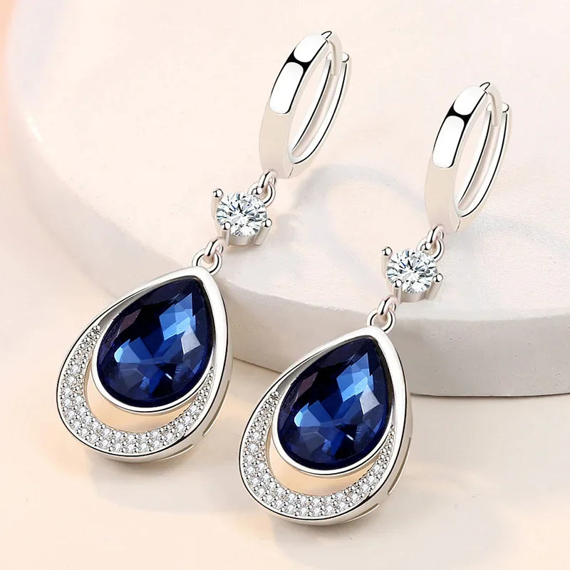 925 Sterling Silver Jewelry Oval Gemstones Water Drop Shaped Earrings for Women Emerald Sapphire Zircon Engagement Ear Drops Vera Lux