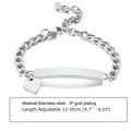 Custom Personalized Name ID Bracelet Gilrs Boy Gifts, Stainless Steel Curb Chain Link Crown Bracelet Not Allergic Vera Lux