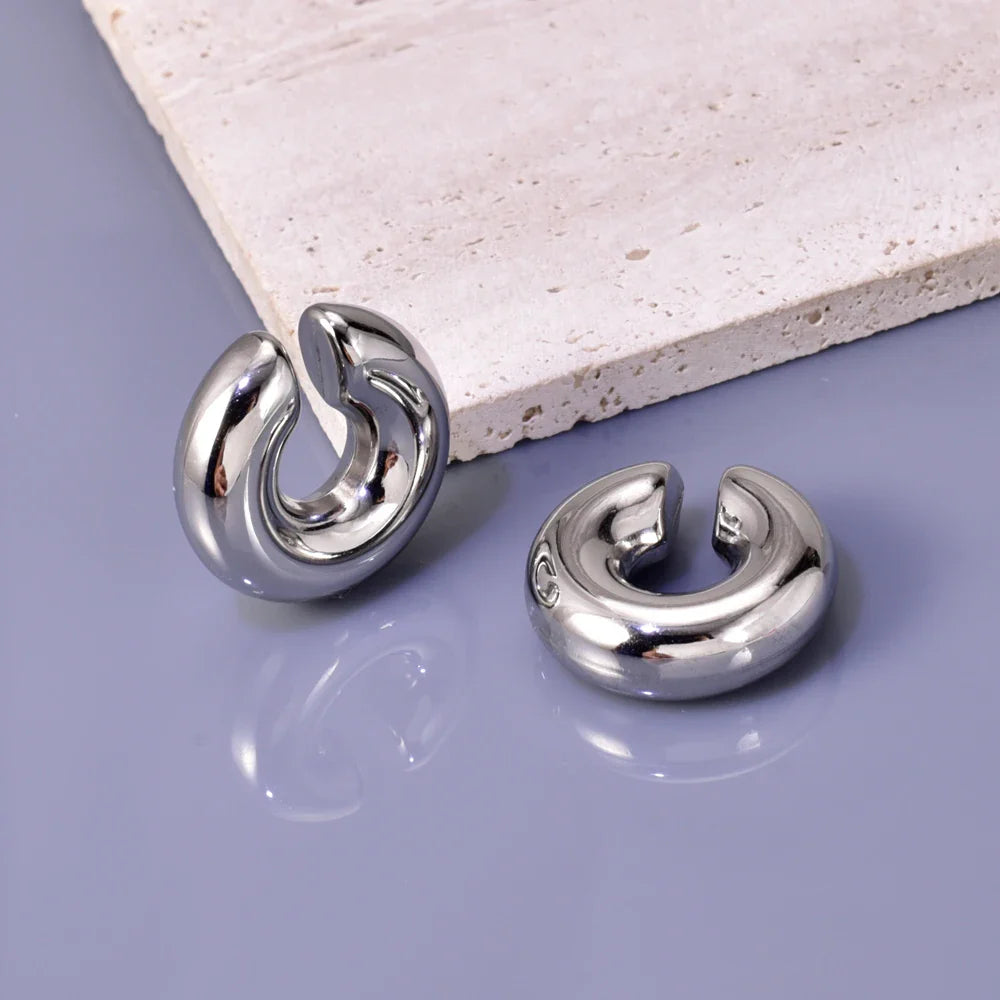 02 INS net red with stainless steel thick round tube hollow ear ring ear clip accessories wholesale Vera Lux