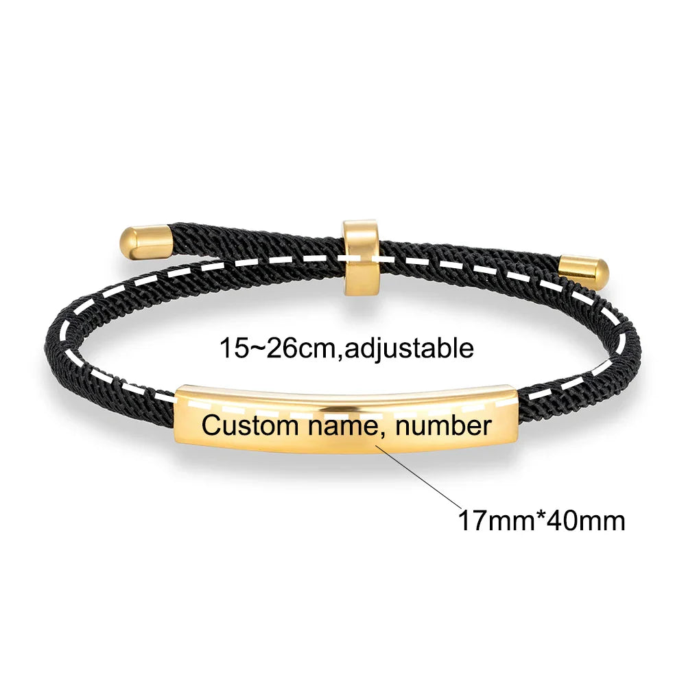 MKENDN Punk SOS Custom logo Name Engrave Text Rope Bracelet customize Stainless Steel Bracelets For Women Men ID Bracelet Vera Lux